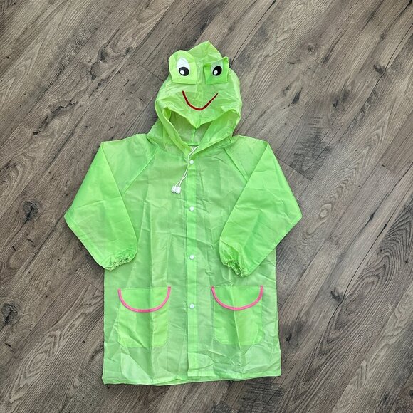 NWOT Kids Lightweight Foldable Packable Green Frog Rain Jacket - Picture 2 of 6